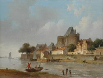 Bartholomeus Johannes Van Hove : Het IJsselfront van Deventer met de Vispoort